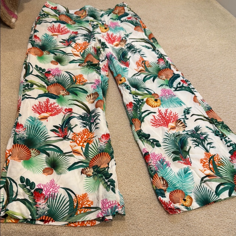 Tropical Floral Wide-Leg Pants